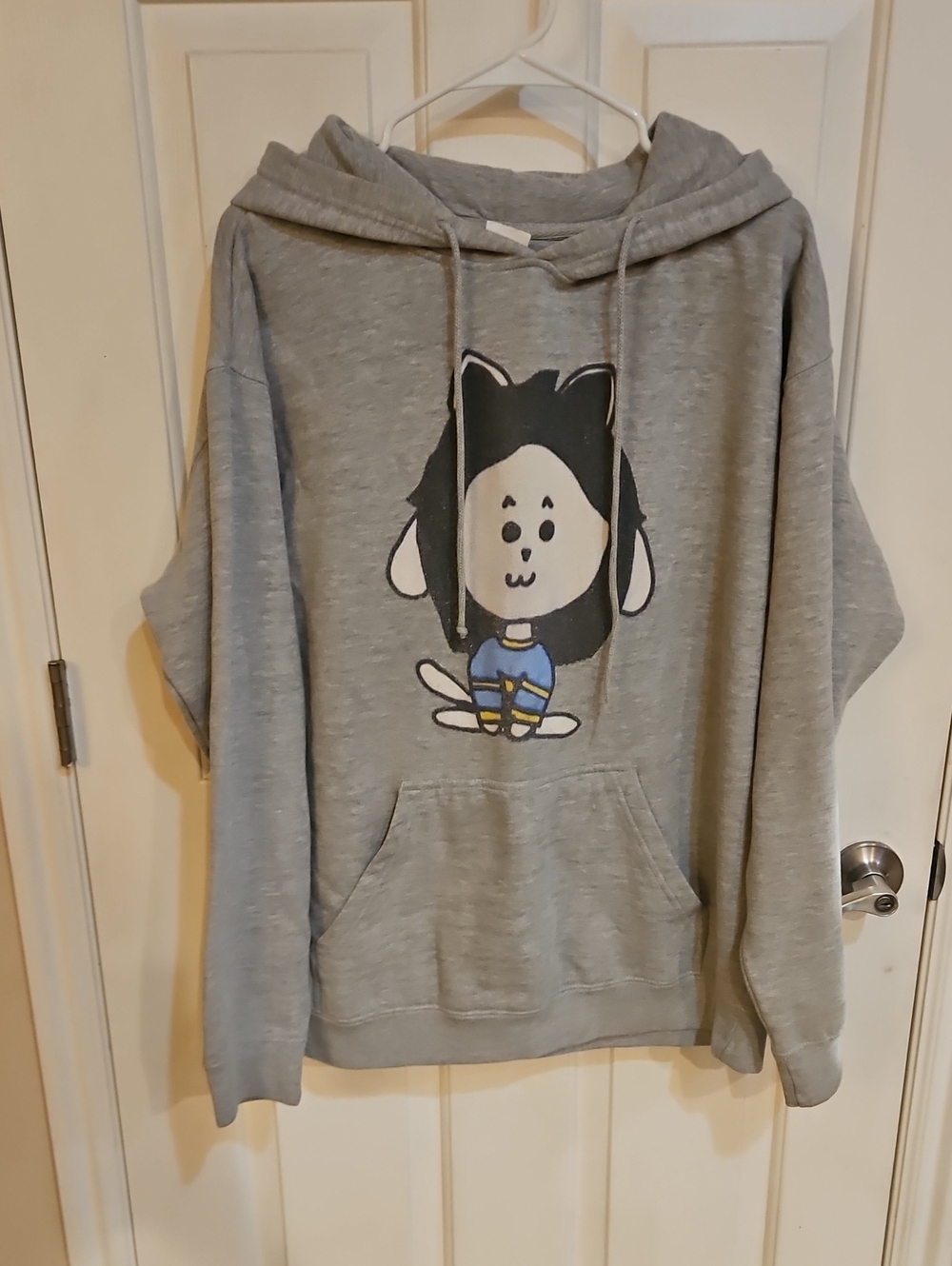Gray Hoodie with Cartoon "Temmie" Pup Design